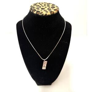 Vintage‎ Christian Dior #2 Pendant Necklace Silver Logo Etched Pink Charm RARE
